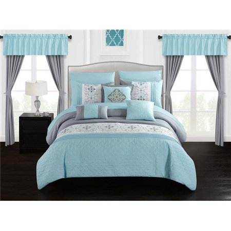 CHIC HOME Chic Home BCS06813-US Renard Comforter Set; Aqua Blue - Queen - 20 Piece BCS06813-US